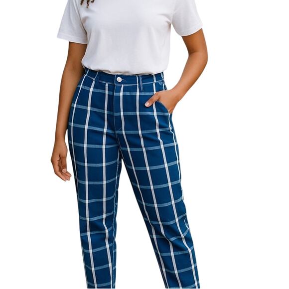 Rumble Seats Vintage 70s 80s Super High Waist Striped Plaid Jeans Size 25 Rare - Picture 1 of 13